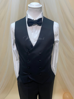 Carica l'immagine nel visualizzatore Galleria, Gilet uomo doppio petto 8 bottoni raso nero