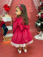 Carica l'immagine nel visualizzatore Galleria, Vestito natalizio in velluto rosso con personalizzazione iniziali