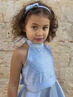Carica l'immagine nel visualizzatore Galleria, Cerimonia Bambina Celeste con Strass e Fiocco Personalizzabile