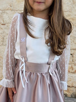 Carica l'immagine nel visualizzatore Galleria, Set Bimba Gonnellina con Bretelle in Raso con Ricamo Personalizzato