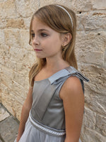 Carica l'immagine nel visualizzatore Galleria, Abito Bimba Monospalla in Raso Verde Salvia con Fiocco