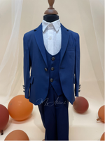 Carica l'immagine nel visualizzatore Galleria, Completo giacca collo normale pantalone e gilet blu Tg. 4 anni