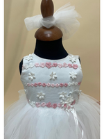 Carica l'immagine nel visualizzatore Galleria, Vestito elegante cerimonia neonata con fiorellini rosa e bianchi