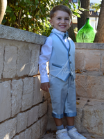 Carica l'immagine nel visualizzatore Galleria, Gilet e pantaloncino cerimonia bambino raso celeste e avion