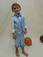 Carica l'immagine nel visualizzatore Galleria, Gilet e pantaloncino cerimonia bambino raso celeste e avion