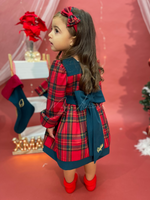 Carica l&#39;immagine nel visualizzatore Galleria, Vestito natalizio in tartan rosso e verde con personalizzazione nome
