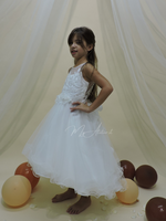 Carica l&#39;immagine nel visualizzatore Galleria, Vestito elegante cerimonia in pizzo e tulle bianco
