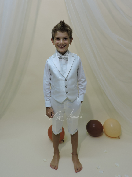 Gilet e pantaloncino cerimonia bambino bianco laminato