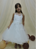 Carica l&#39;immagine nel visualizzatore Galleria, Vestito elegante cerimonia in pizzo e tulle bianco
