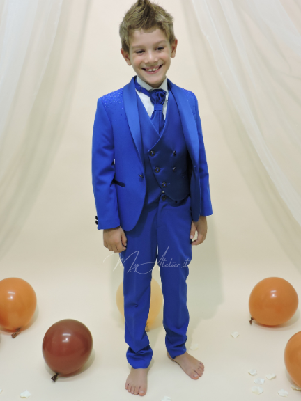 Completo cerimonia bambino azzurro con strass