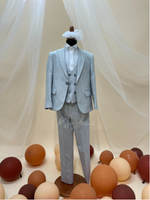 Carica l&#39;immagine nel visualizzatore Galleria, Completo giacca collo a lancia pantalone e gilet doppio petto grigio chiaro Tg. 8 anni
