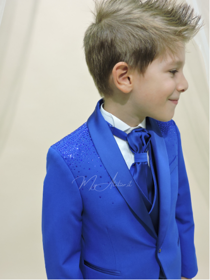 Completo cerimonia bambino azzurro con strass