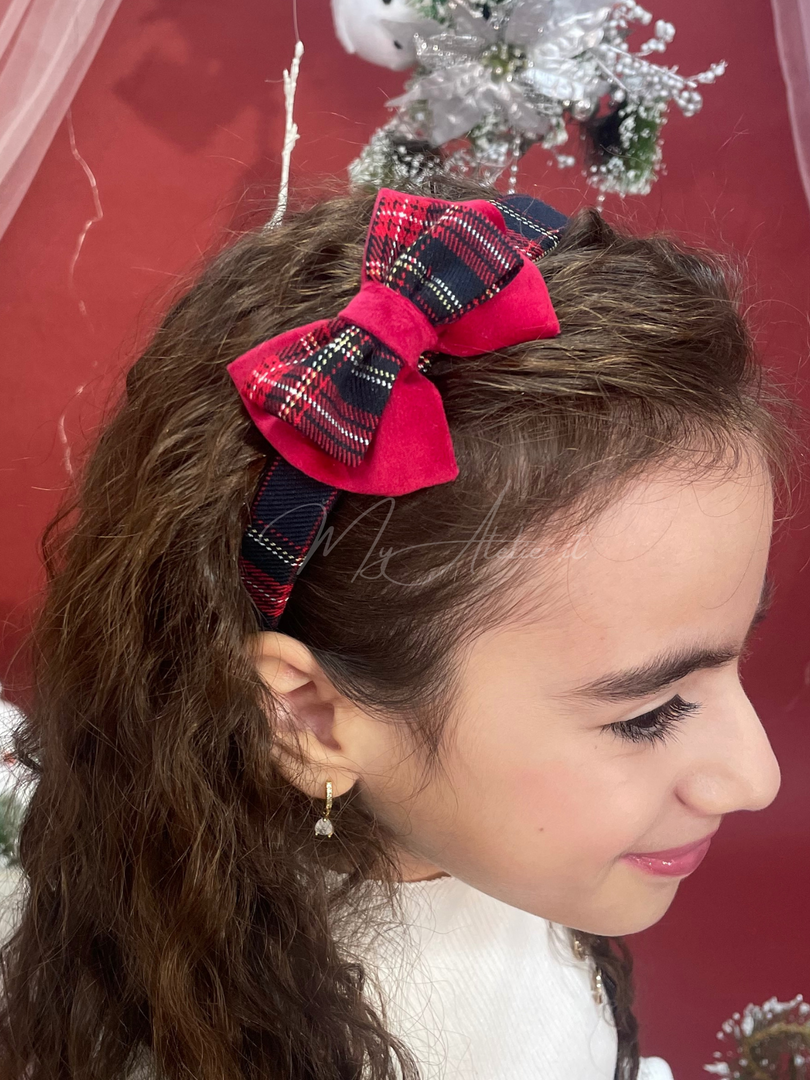 Cerchietto capelli in tartan blu
