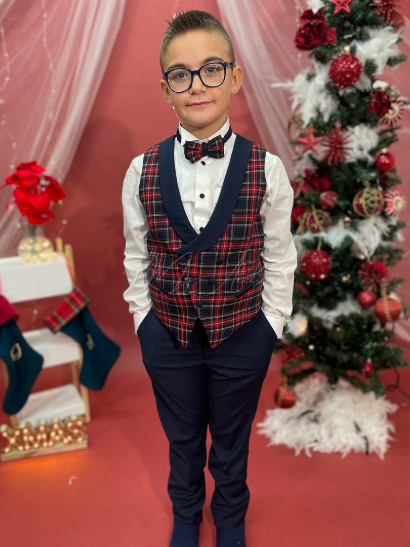 Completo natalizio in tartan blu