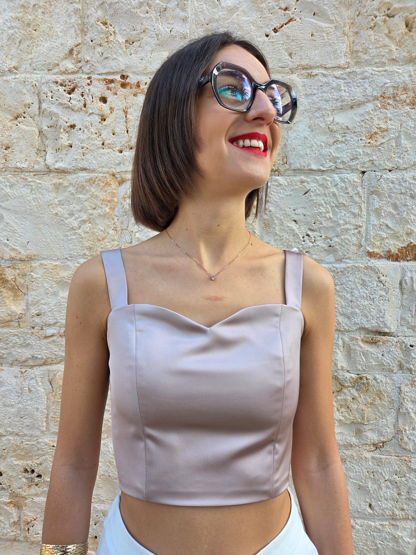 Corsetto Donna in Raso Tortora con Nastro