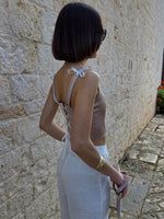 Carica l'immagine nel visualizzatore Galleria, Corsetto Donna in Raso Tortora con Nastro