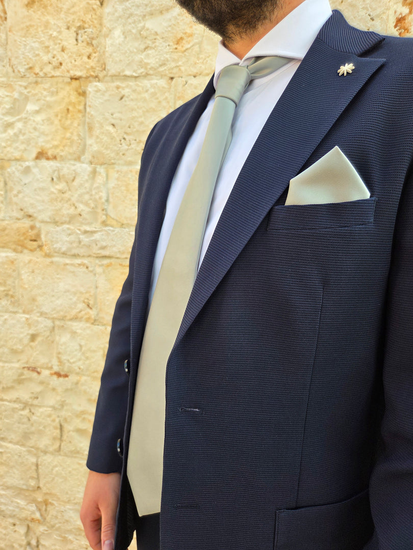 Cravatta e Pochette Uomo in Raso Verde Salvia