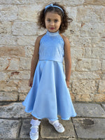 Carica l'immagine nel visualizzatore Galleria, Cerimonia Bambina Celeste con Strass e Fiocco Personalizzabile