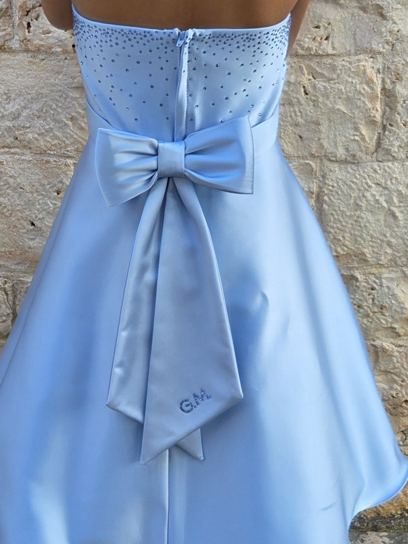Cerimonia Bambina Celeste con Strass e Fiocco Personalizzabile