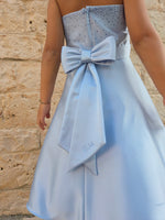 Carica l'immagine nel visualizzatore Galleria, Cerimonia Bambina Celeste con Strass e Fiocco Personalizzabile