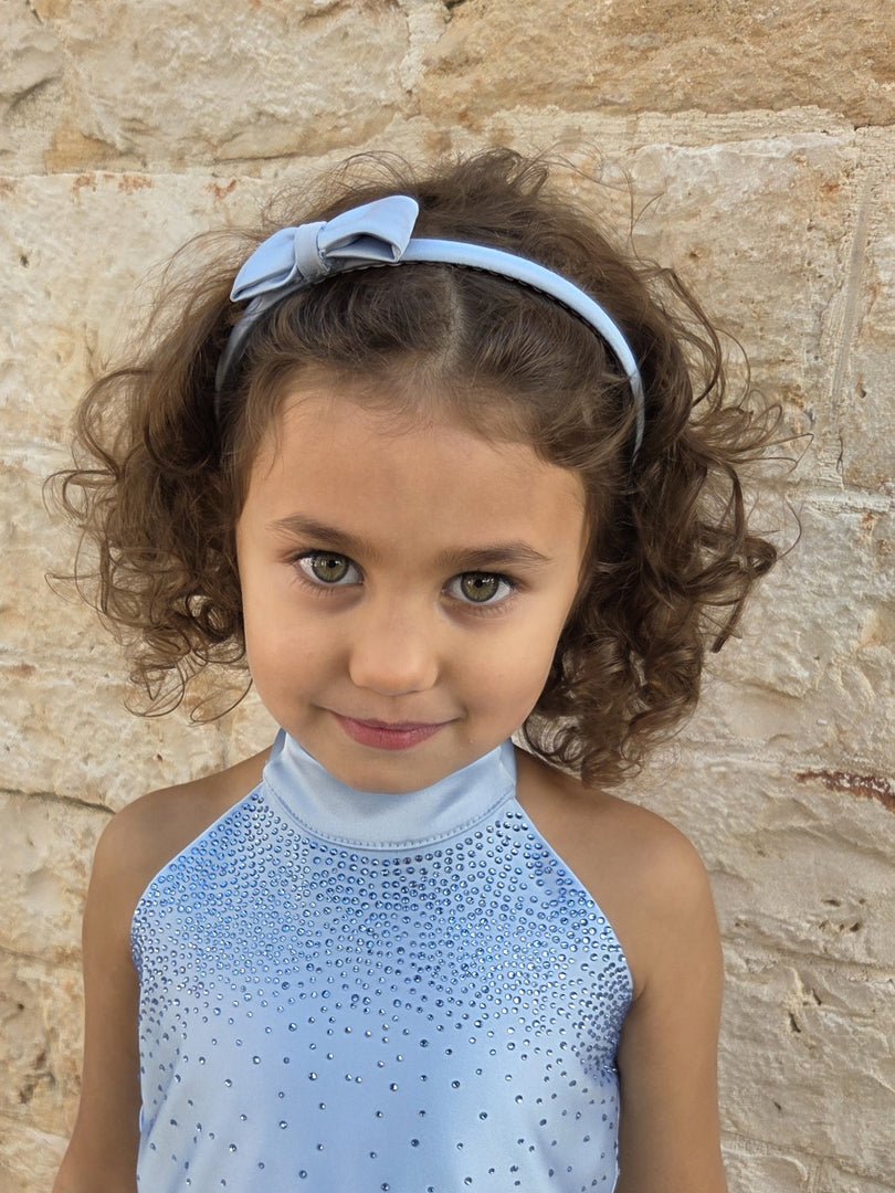 Cerimonia Bambina Celeste con Strass e Fiocco Personalizzabile