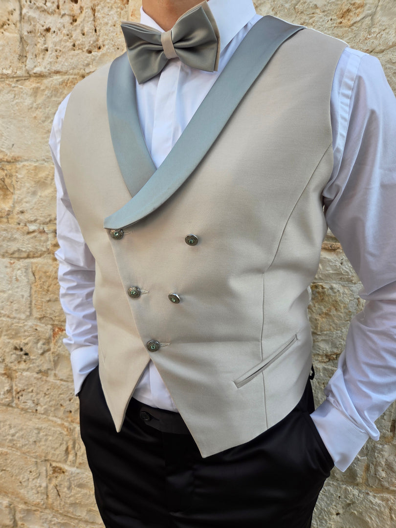 Gilet Uomo Doppio Petto Tortora e Raso Verde Salvia