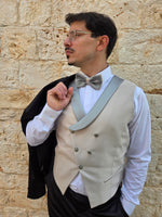 Carica l'immagine nel visualizzatore Galleria, Gilet Uomo Doppio Petto Tortora e Raso Verde Salvia