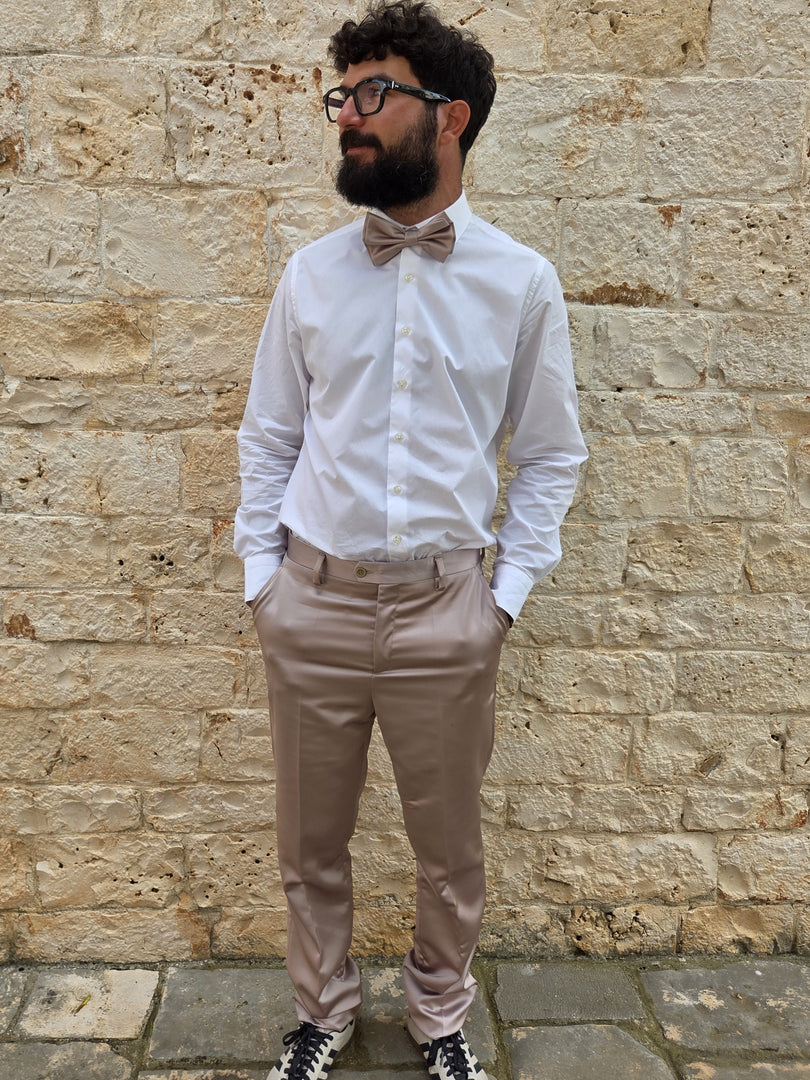 Pantalone Classico Uomo con Papillon in Raso Tortora