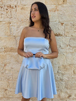 Carica l'immagine nel visualizzatore Galleria, Set Donna Top Décolleté e  Gonna in Raso Celeste
