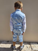 Carica l'immagine nel visualizzatore Galleria, Gilet e Pantaloncini in Raso Celeste con Strass