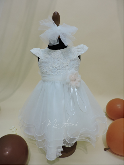 Vestito elegante cerimonia in pizzo neonata