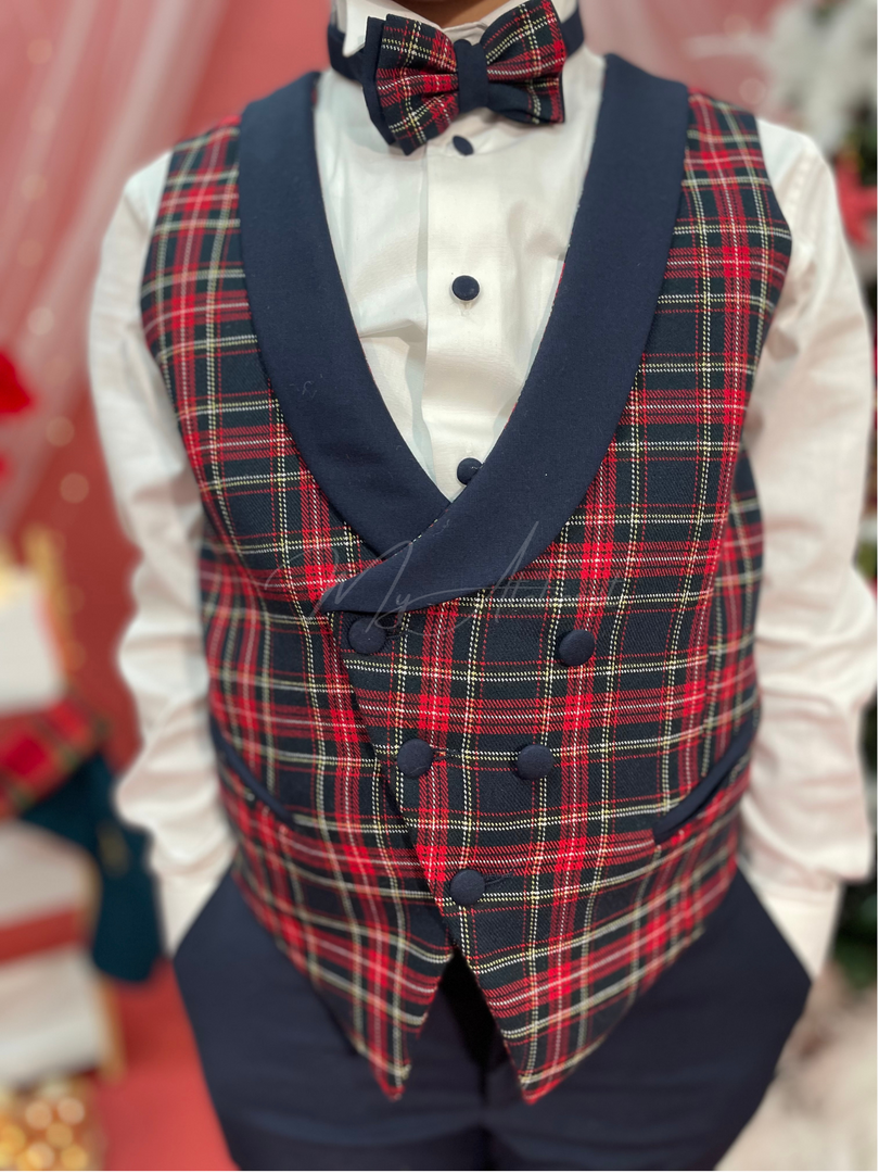 Completo natalizio in tartan blu