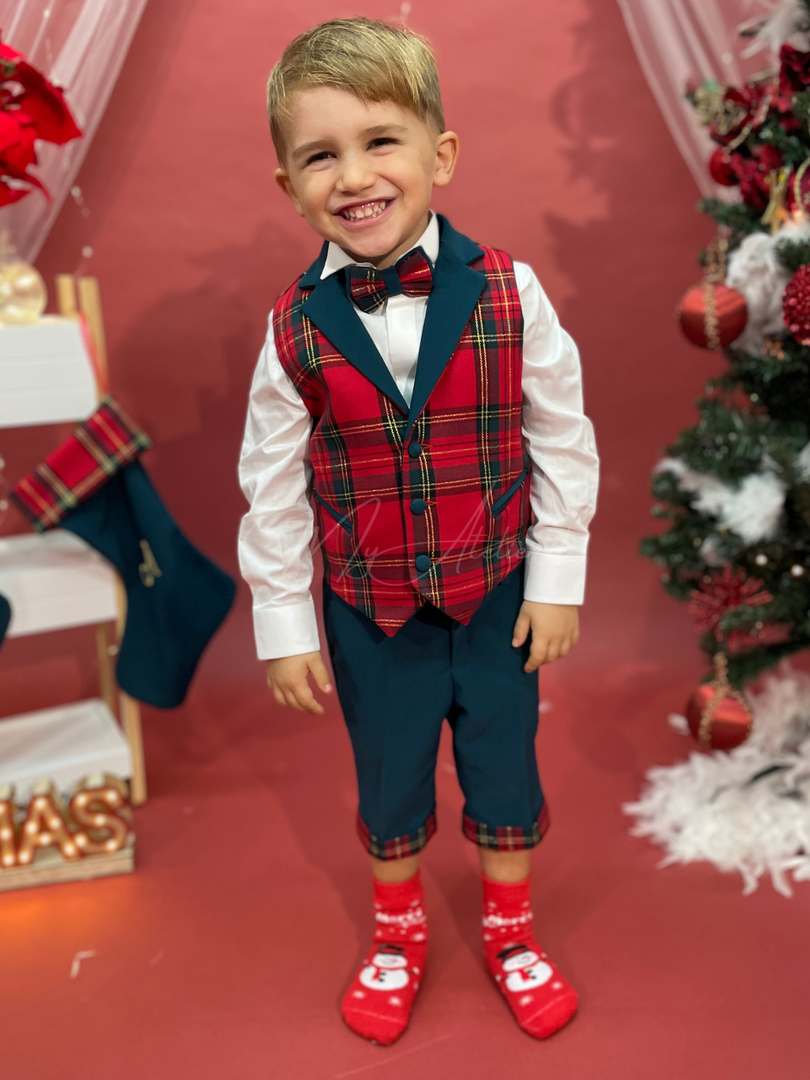 Completo natalizio in tartan rosso