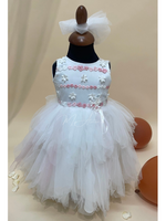 Carica l&#39;immagine nel visualizzatore Galleria, Vestito elegante cerimonia neonata con fiorellini rosa e bianchi
