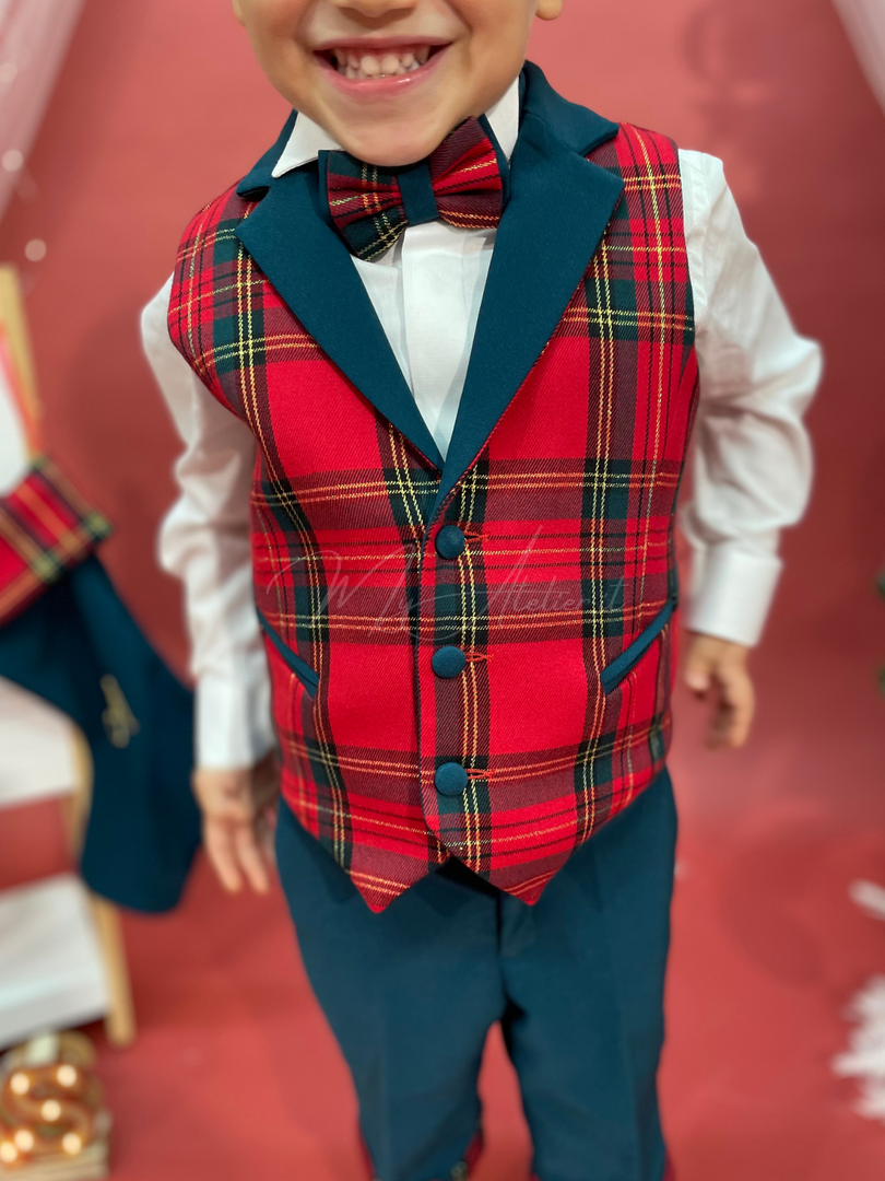 Completo natalizio in tartan rosso