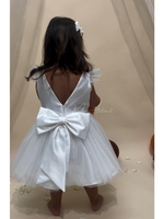 Carica l&#39;immagine nel visualizzatore Galleria, Vestito elegante cerimonia in raso bianco e grosso fiocco dietro
