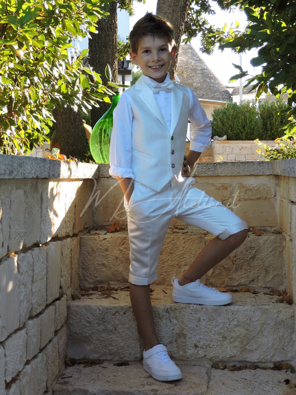 Gilet e pantaloncino cerimonia bambino bianco laminato