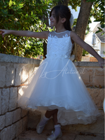 Carica l&#39;immagine nel visualizzatore Galleria, Vestito elegante cerimonia in pizzo e tulle bianco
