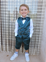 Carica l&#39;immagine nel visualizzatore Galleria, Gilet con strass e pantaloncino cerimonia bambino verde smeraldo
