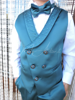 Carica l&#39;immagine nel visualizzatore Galleria, Gilet con strass e pantaloncino cerimonia bambino verde smeraldo
