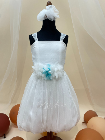 Abitino bianco con fiore azzurro Tg 6 anni