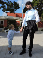 Carica l'immagine nel visualizzatore Galleria, Gilet Uomo Monopetto e Papillon in Raso Celeste