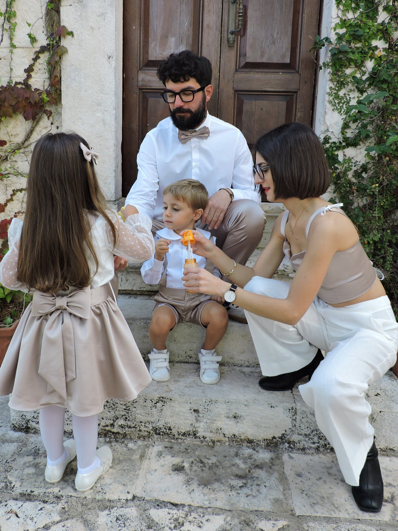 Pantalone Classico Uomo con Papillon in Raso Tortora