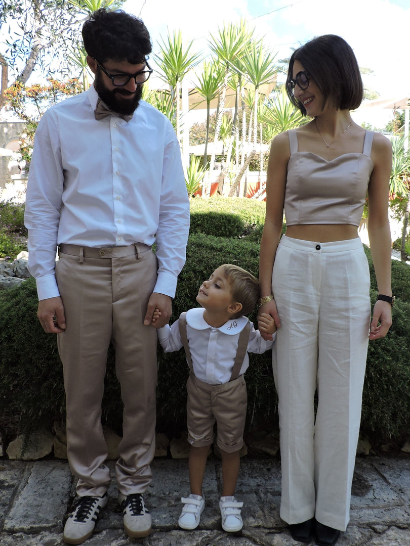 Pantalone Classico Uomo con Papillon in Raso Tortora