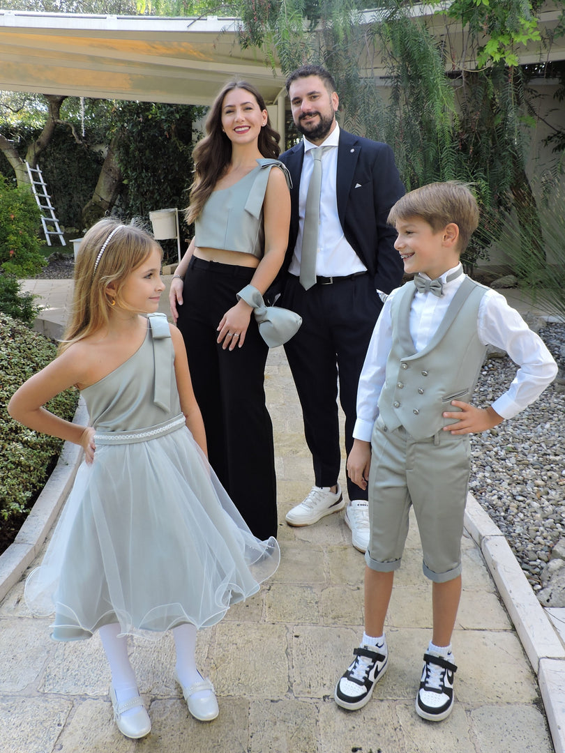 Cravatta e Pochette Uomo in Raso Verde Salvia