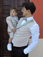 Carica l'immagine nel visualizzatore Galleria, Completo Tortora con Profili in Raso Verde Salvia