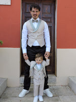 Carica l'immagine nel visualizzatore Galleria, Completo Tortora con Profili in Raso Verde Salvia