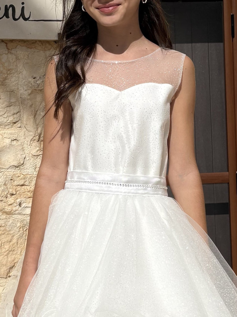 Abito Comunione 2 in 1 Tulle Glitter con Pannello Removibile