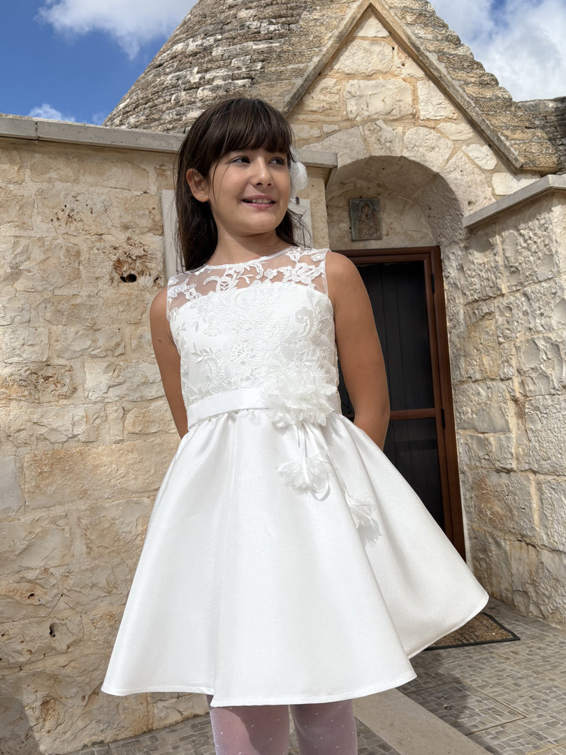 Abito Comunione in Pizzo Macramè e Mikado