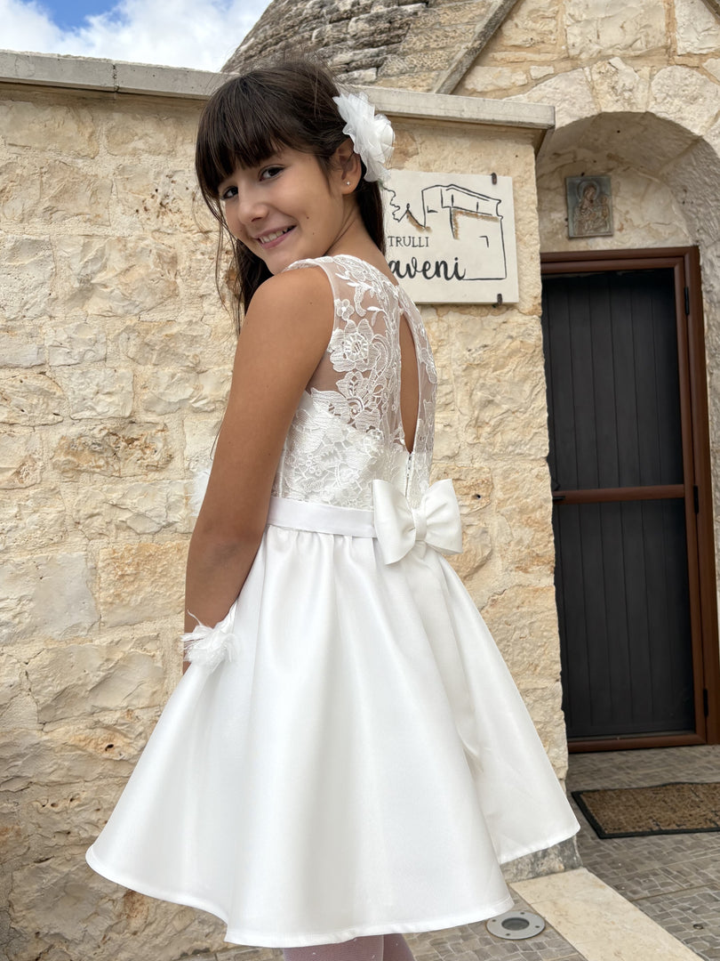 Abito Comunione in Pizzo Macramè e Mikado
